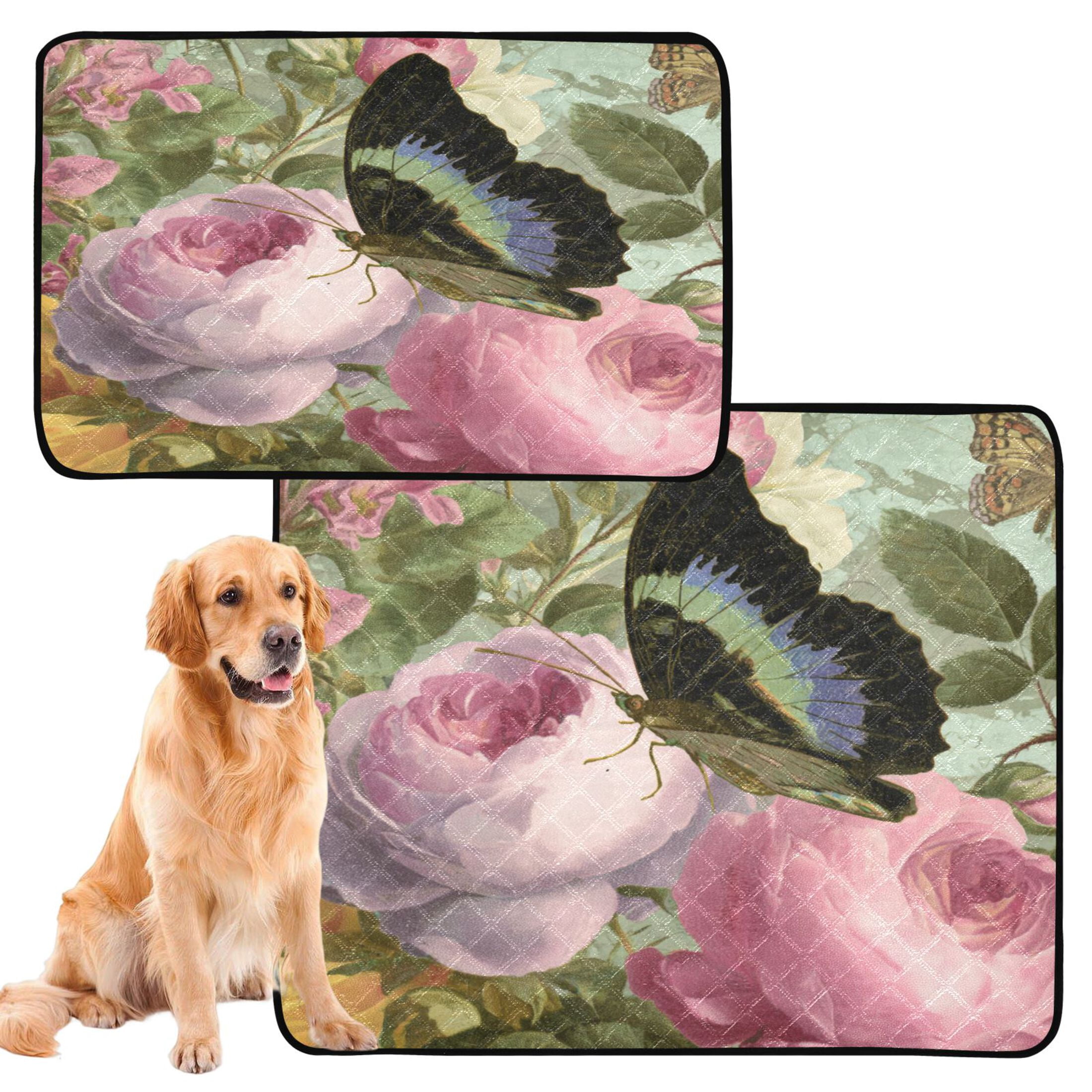 Qxltty Retro Butterfly Cat litter Pads Pet Set of 3 Diaper Mats Center Anti-leakage Layer Absorbent Soft and Comfortable