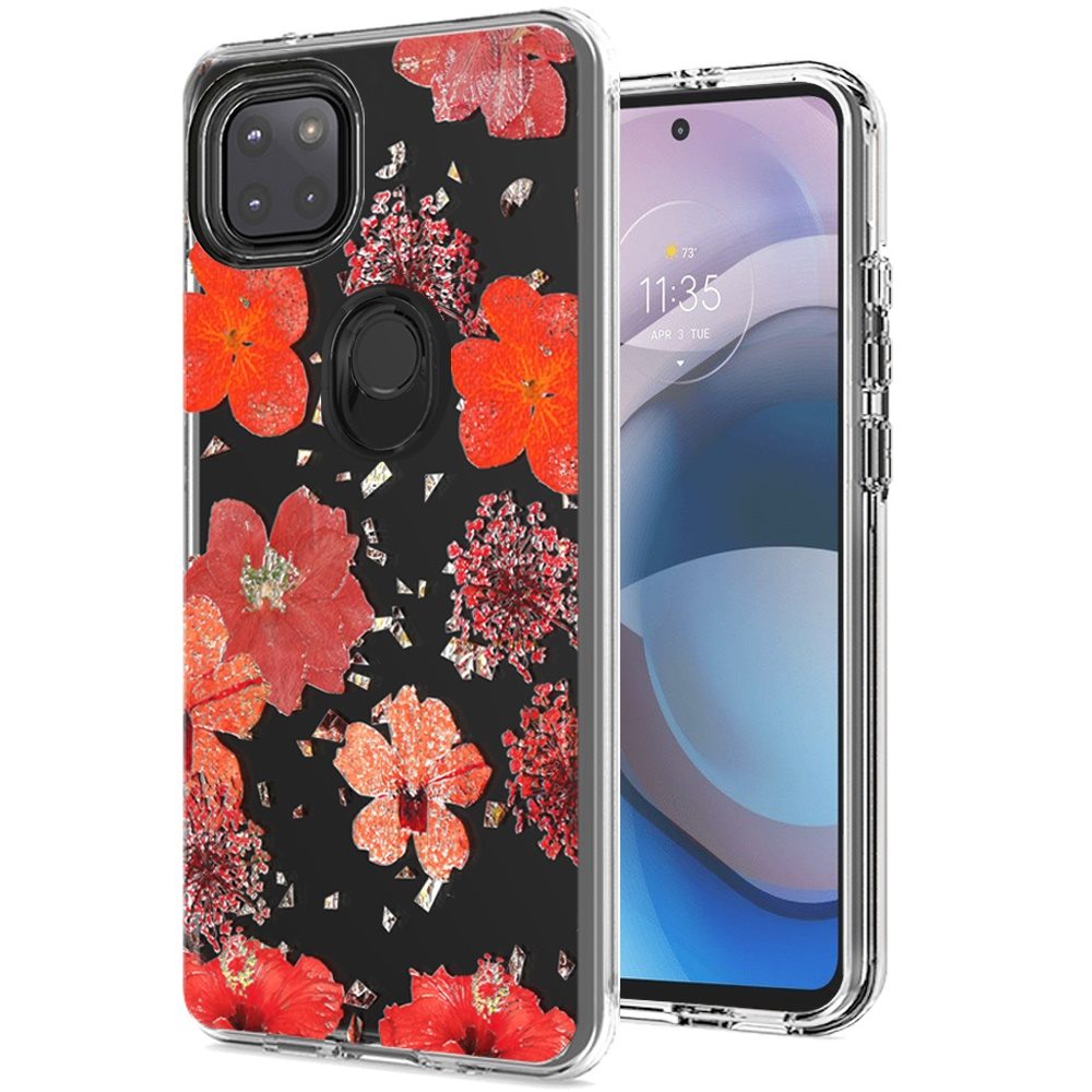 For Motorola Moto One 5g Ace Floral Glitter Design Case Cover Purple Flowers Walmart Com