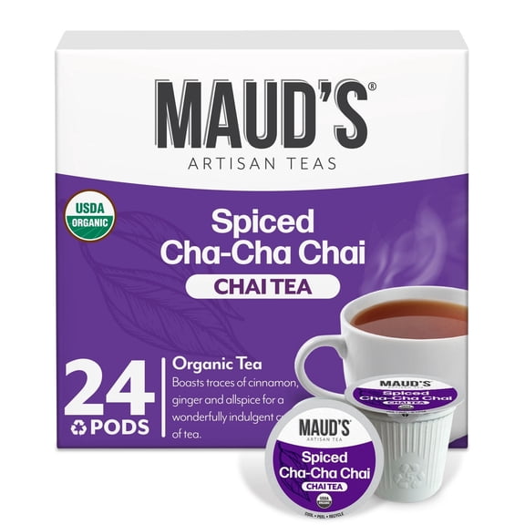 Maud's Organic Chai Tea Pods, Spiced Cha-Cha Chai, Compatible w/ K-Cup Brewers, 24ct