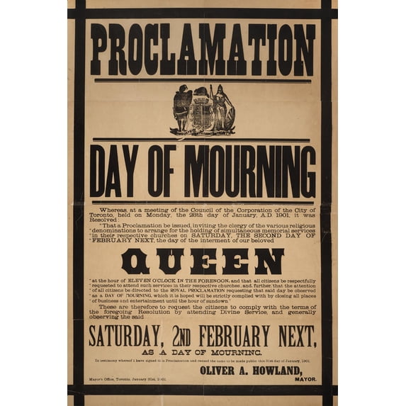 24x36 gallery poster, Poster proclaiming a day of mourning in Toronto on the day of Queen Victoria's funeral