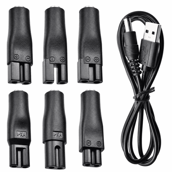 Vonzuda 7-in-1 USB 5V Shaver Trimmer Charger Cord, Replacement Charging Cable with 6 DC Tips Compatible with Electric Hair Clippers, Beard Trimmers, Shavers and Beauty Devices