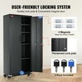 thumbnail image 4 of VEVOR Metal Storage Cabinet with Wheels, 75 in. Locking Cabinet with 4 Adjustable Shelves & 2 Magnetic Doors, 200 lbs. Capacity per Shelf, Metal Cabinet with 3 Keys for Office, Garage, Black, 4 of 9