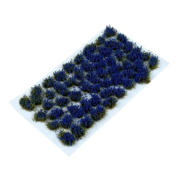 Racimo de flores en miniatura con matas de hierba, maqueta de diorama, escenario ferroviario azul