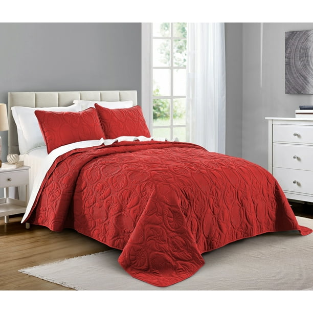 Quilt Set Full/Queen Size Burgundy Oversized Bedspread Soft