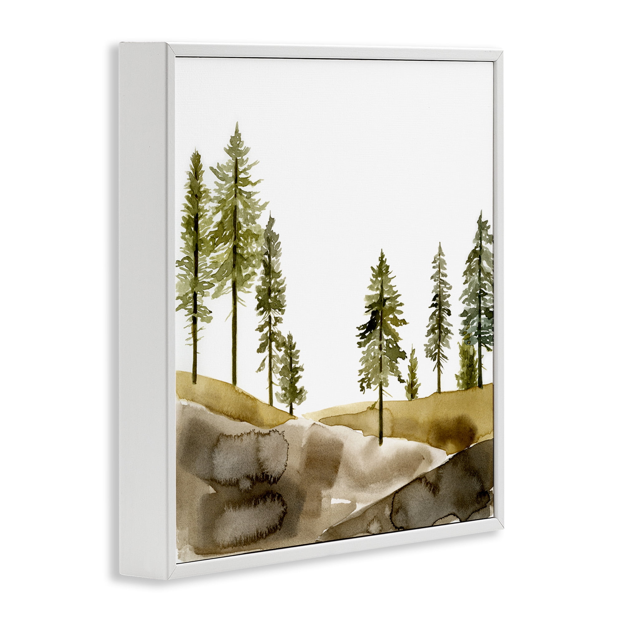 Stupell Industries Pine Tree Forest Watercolor Landscape Painting White Framed Art Print Wall Art, 17 x 17