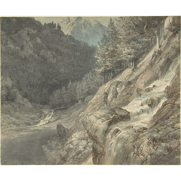 Mountainous Landscape with a River Poster Print by Johann Wilhelm Schirmer (German, Jï¿½_lich 1807  ï¿½1863 Karlsruhe) (18 x 24)