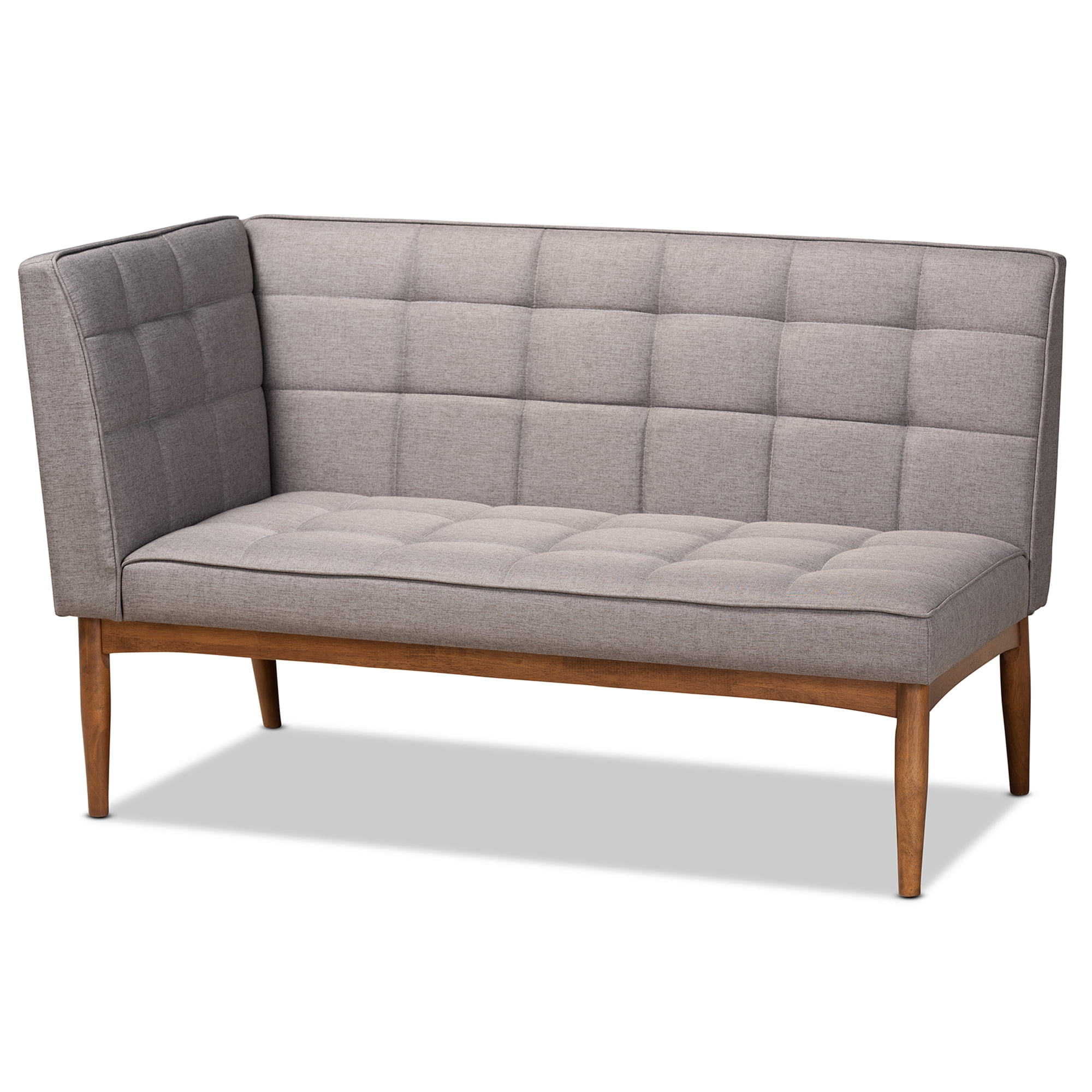 Baxton Studio Sanford Mid-Century Modern Grey Fabric Upholstered and Walnut Brown Finished Wood 2-Piece Dining Nook Banquette Set