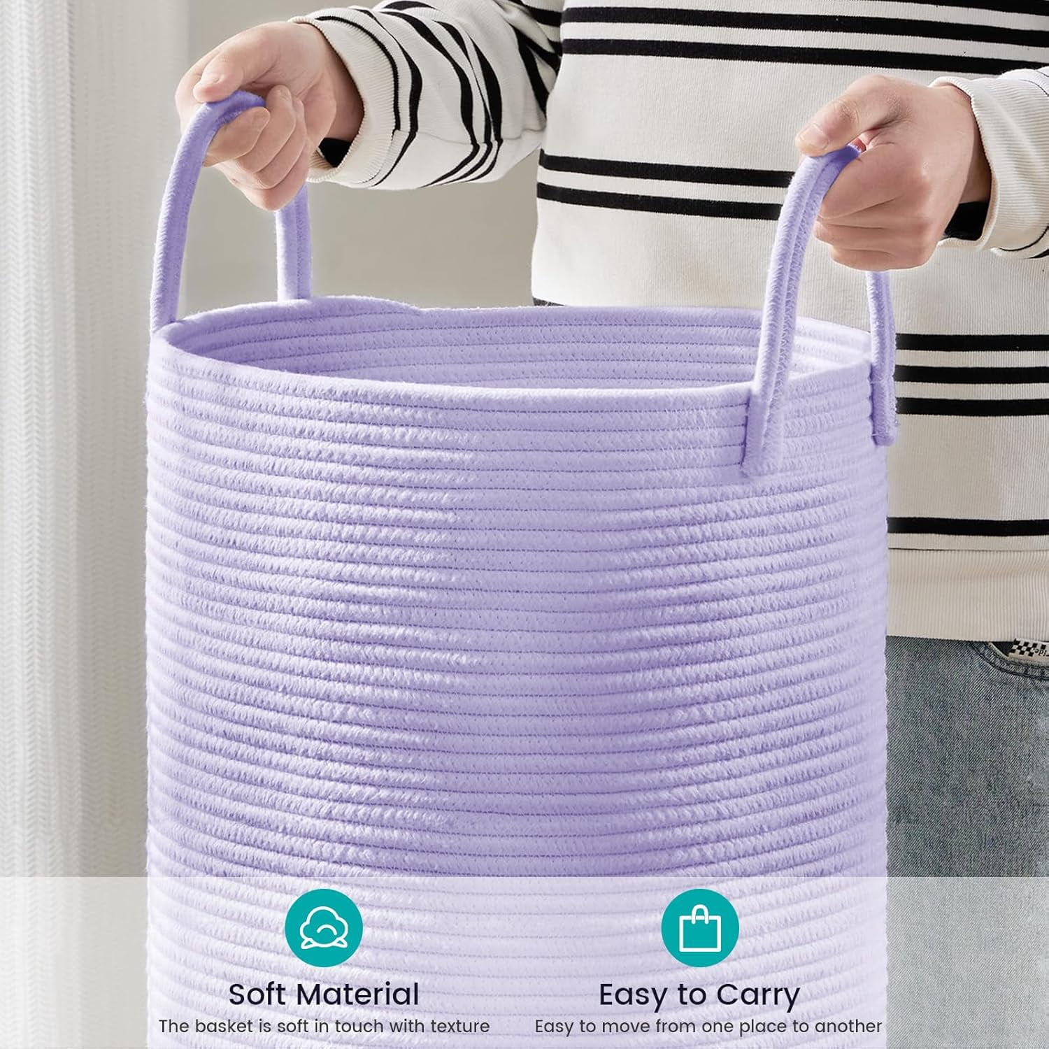 Laundry Hamper Basket, Woven 58L Tall Laundry Basket for Blanket Organizer- Clothes Hamper Baby Nursery Hamper for Blanket Storage in Bedroom