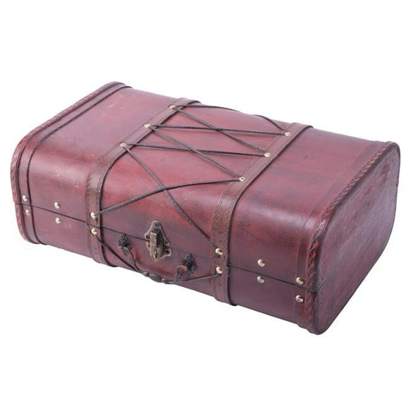 6.5 x 16 x 10.25 in. Pirate Style Vintage Wooden Luggage with X Design, Cherry