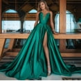 thumbnail image 1 of Vestido de novia con escote en V profundo sexy para mujer de otoño e invierno, vestido de ceremonia, 1 of 6