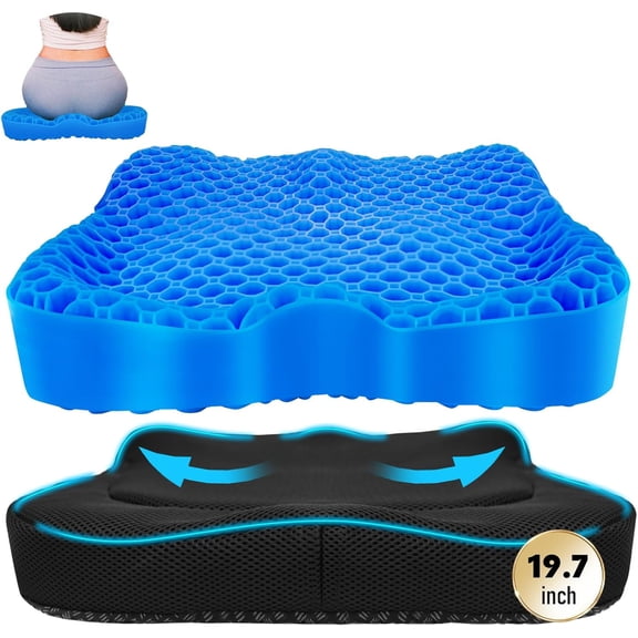 Cooling Gel Seat Cushion, Thickened Big Breathable Honeycomb Design Absorbs Pressure Points Gel Cushion with Anti-Slip Cover Cooling Seat Cushion for Office Chair Home Car Seat Cushion for Wheelchair
