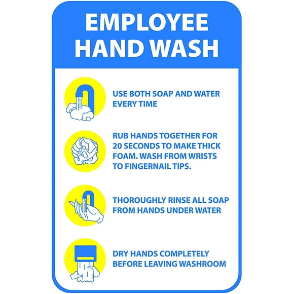 Employee Hand Wash Guide Sticker | Workplace Safety Signs for Public Restrooms, Restaurants, and Hospitals (Pack of 6)