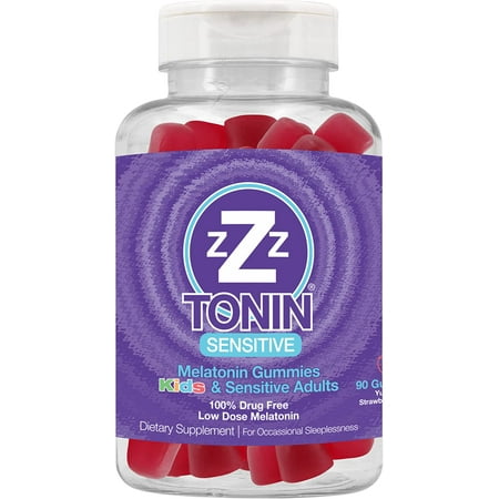 ZZZTONIN SENSITIVE Adult and Kids Melatonin Gummy. 1mg Chewable Melatonin - Low Dose Melatonin Designed Specifically For Natural Calm Sleep Aid in Sensitive Populations. 90 Plant Based Gummies
