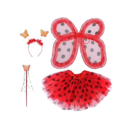 Petal Fairy Dress - Fairy Princess Wings Tutu Wand Headband Set for Girls Dress Up, Red