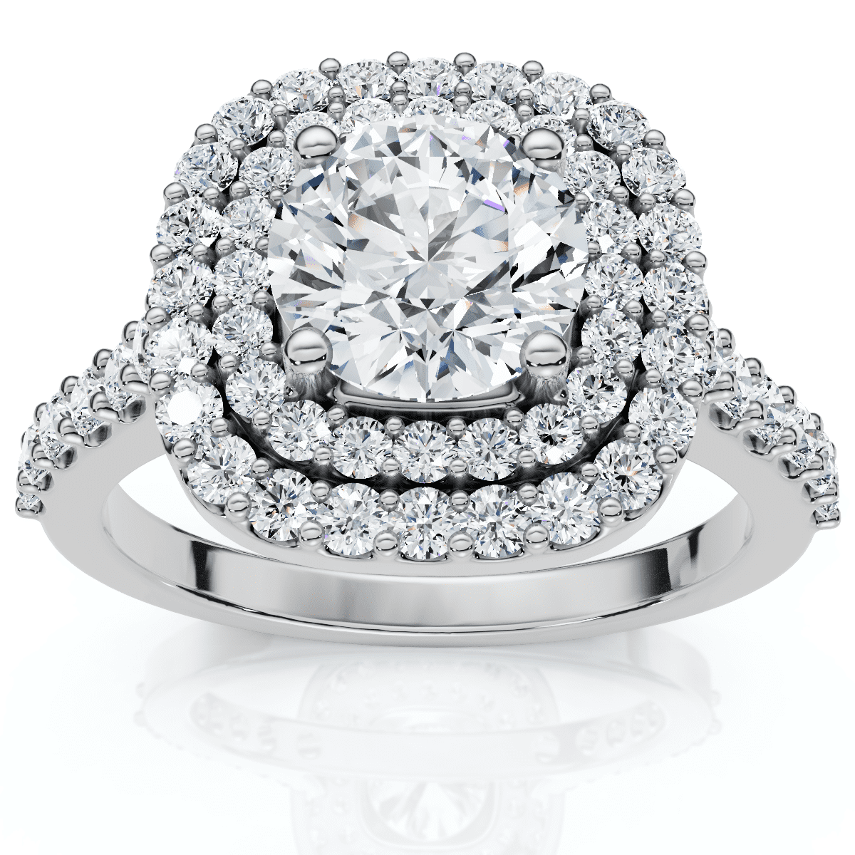 Pompeii 2 1/4 Ct Diamond & Moissanite Cushion Halo Engagement Ring 14k White Gold