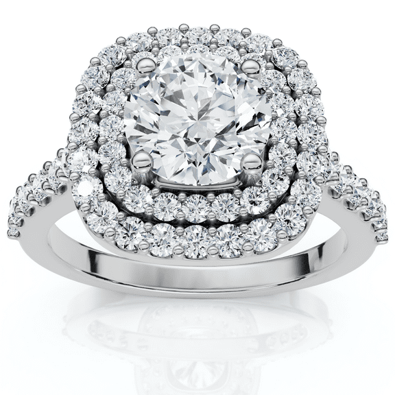 Pompeii 2 1/4 Ct Diamond & Moissanite Cushion Halo Engagement Ring 14k White Gold