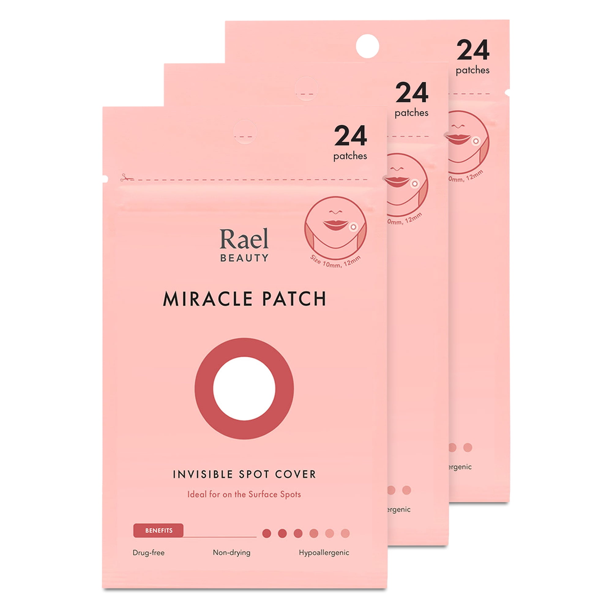 Rael Beauty Miracle Patch Invisible Cover - Acne Pimple Healing Patch - Absorbing Cover, Invisible, Blemish Spot, Hydrocolloid, Skin Treatment, Facial Stickers, Two Sizes, 3 Pack 72 Count - Walmart.com