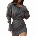 thumbnail image 3 of Women'S Striped Top and Short Skirt Two-Piece Casual Suit Dark Gray L, 3 of 9