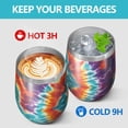 thumbnail image 4 of 12oz Stemless Wine Tumblers Colorful Tie Dye Pattern Vacuum Insulated Stainless Steel Travel Tumbler Cups Mug with Lid and Straw for Champaign,Cocktail,Beer with Cleaning Brush, 4 of 5