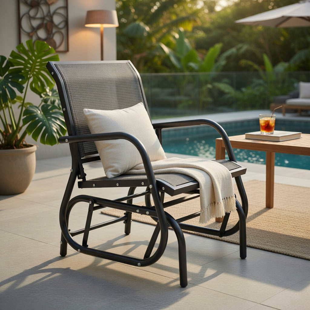 Hommoo Outdoor Single Swing Glider Rocking Chair, Heavy-Duty Steel Frame, Breathable Fabric Seat, Perfect for Patio, Deck & Backyard Relaxation, Gray
