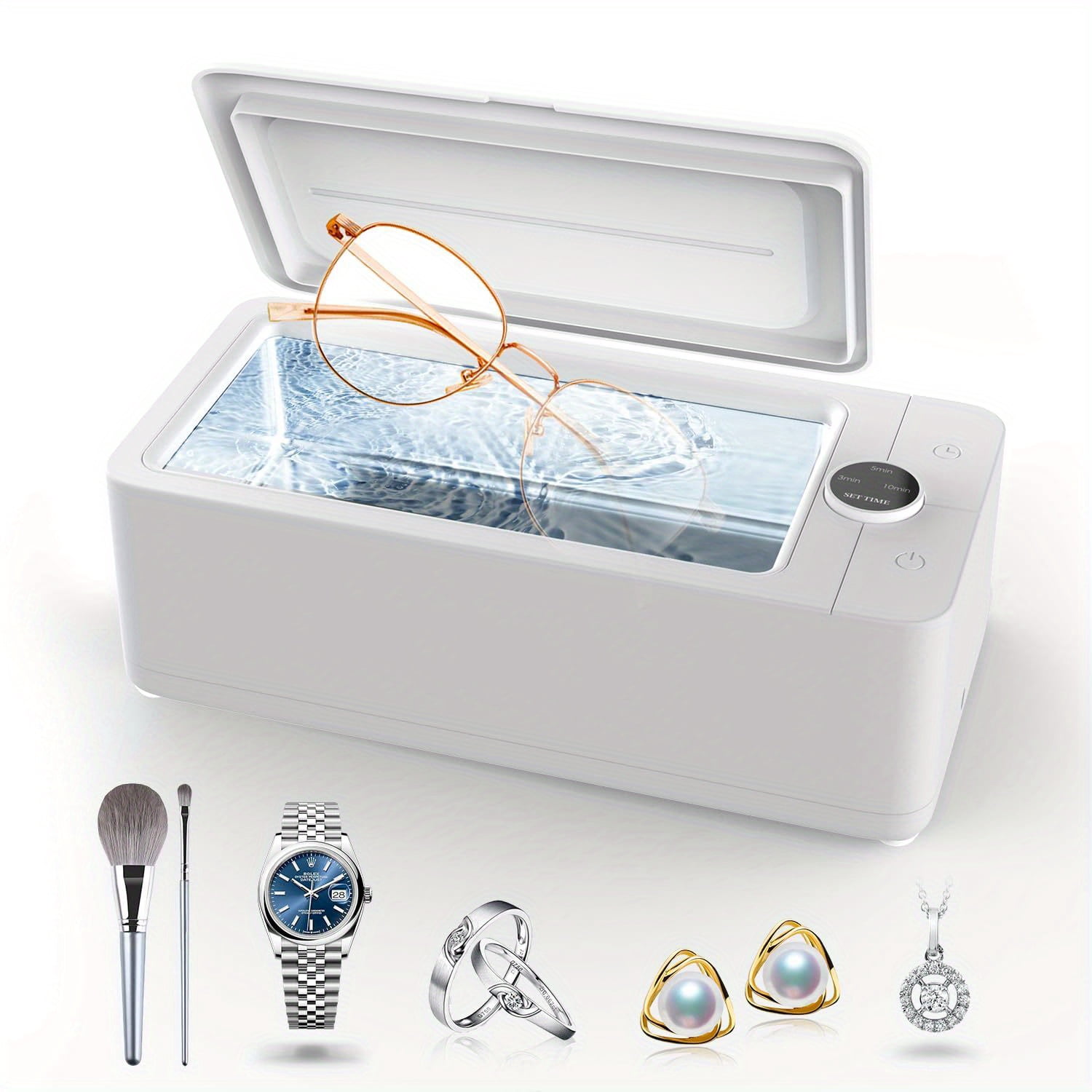 Ultrasonic Jewelry Cleaner,3 Time Modes 50KHz 21OZ Ultrasonic Cleaner Machine for Rings,Glasses,Watch,Makeup Brush