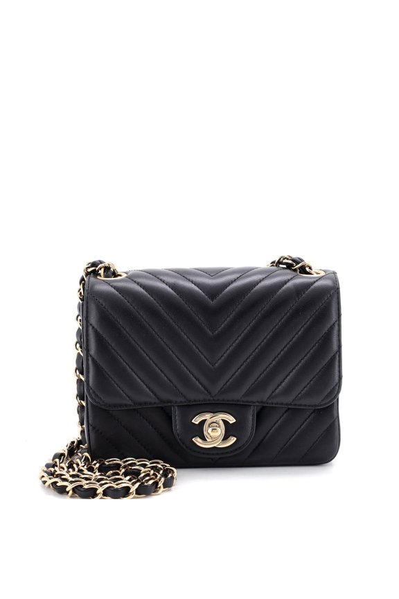 Pre-Owned Square Classic Single Flap Bag Chevron Lambskin Mini By Rebag