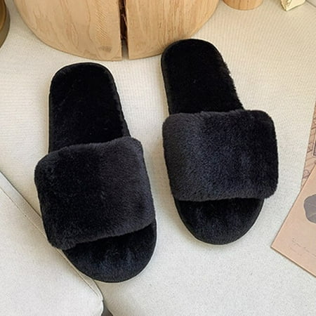 

CoCopeaunt Women Slippers For Home Faux Fur Warm Flat Shoes Winter Autumn Female Slide Fashion Flip Flops Stylish Plush Slippers