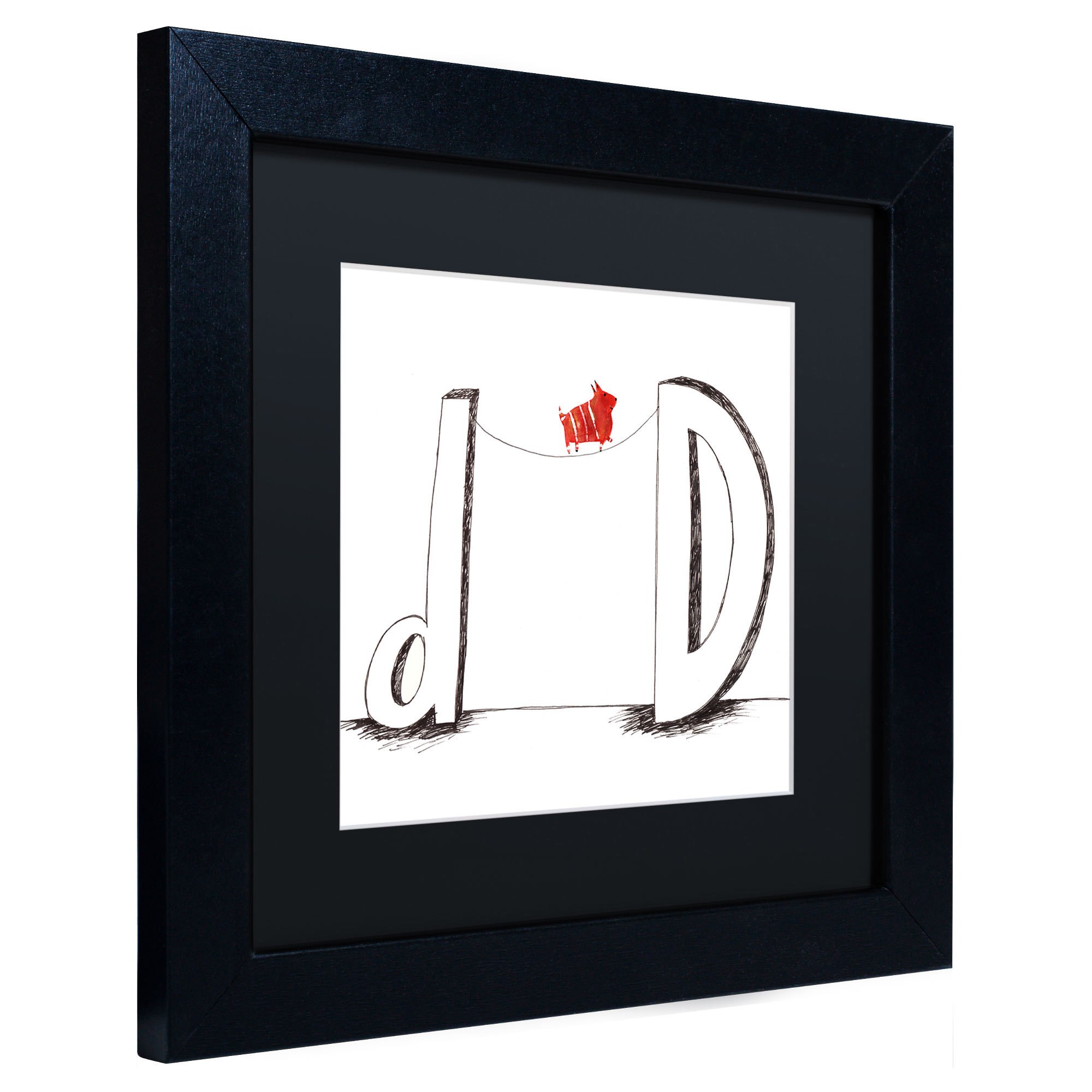 Carla Martell 'D is for Dog' Black Matted Framed Art