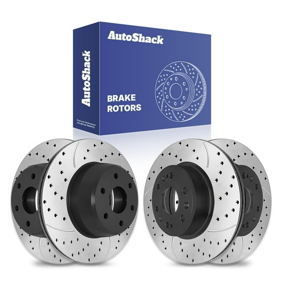 AutoShack Front Vented & Rear Vented Drilled & Slotted E-Coated Brake Rotors 4-PC Set Replacement for 2009-2014 Chevrolet Express 1500 2009-2014 GMC Savana 1500 2005-2006 GMC Sierra 1500 ShadowGuard
