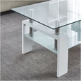 thumbnail image 3 of JERFIT Modern Coffee Table with Tempered Glass Top and 2 Drawers, White Sofa Table for Living Room with Stainless Steel Legs, Sturdy MDF Base, 3 of 6