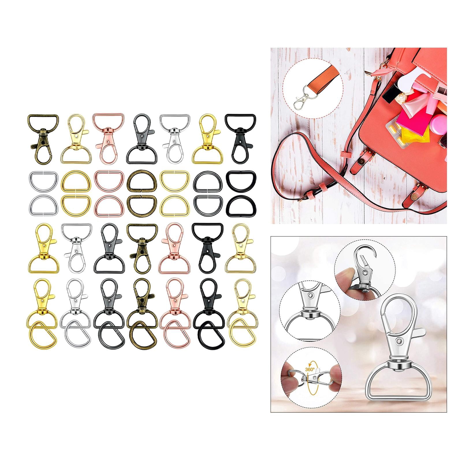HILABEE 70 Pieces Swivel Clasps Lanyard Snap Hooks Keychain Clip Hook Lobster Clasp Hook Clasp with D Rings for Keychain Purse Hardware Sewing Craft