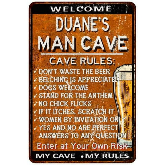 DUANE'S Man Cave Rules Rusty Sign Garage Decor 8 x 12 High Gloss Metal 208120051155