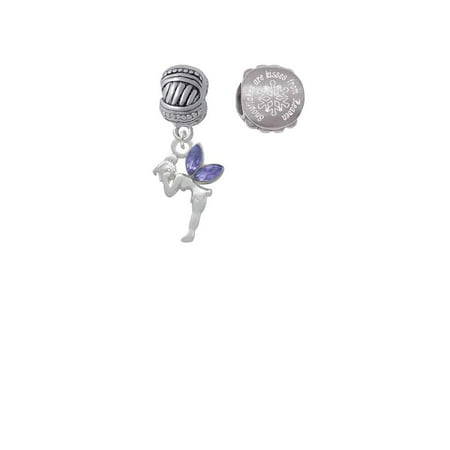 Silvertone Small Fairy with Purple Wings Snowflakes are Kisses from Heaven Charm Beads (Set of 2)
