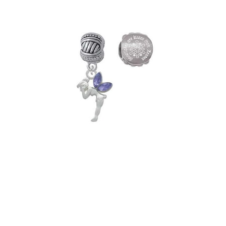 Small Purple Wings Silvertone Small Fairy with Purple Wings Snowflakes are Kisses from Heaven Charm Beads (Set of 2) ()
