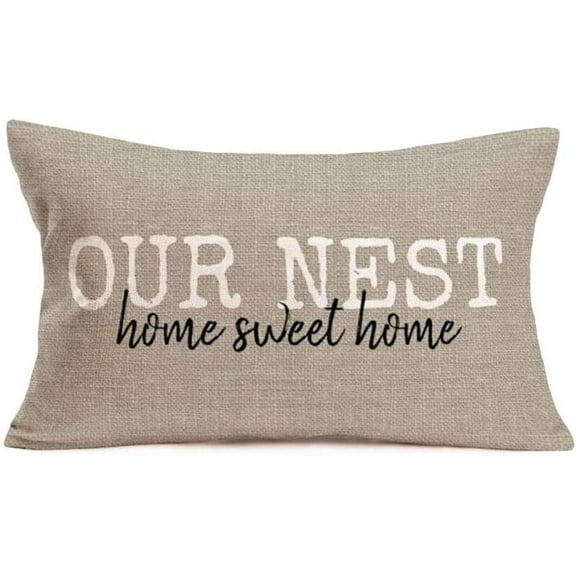 Lumbar Pillow Case Our Nest Home Sweet Home Throw Pillow Covers Cotton Linen Farmhouse Home Decor Cushion Cover Oblong 12x20 Inch (VD-8)