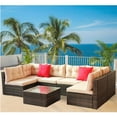 thumbnail image 2 of Rattan Wicker Patio Furniture, 7 Piece Patio Furniture Sofa Sets, 6 Rattan Wicker Chairs and Coffee Table, Patio Conversation Set with Cushions/Pillows for Backyard, Porch, Garden, Poolside, LLL876, 2 of 9