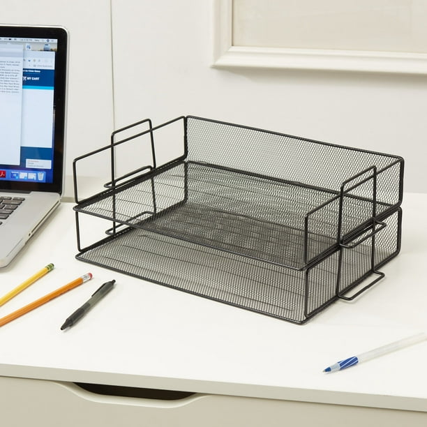 2 Tier Stackable Desktop Letter Tray Desk Organizer School Home
