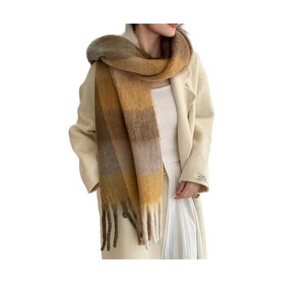 Fu997 Winter Women Warm Scarf Long Shawl Large Scarves Cold Weather Thick Blanket Scarfs Colorful Plaid