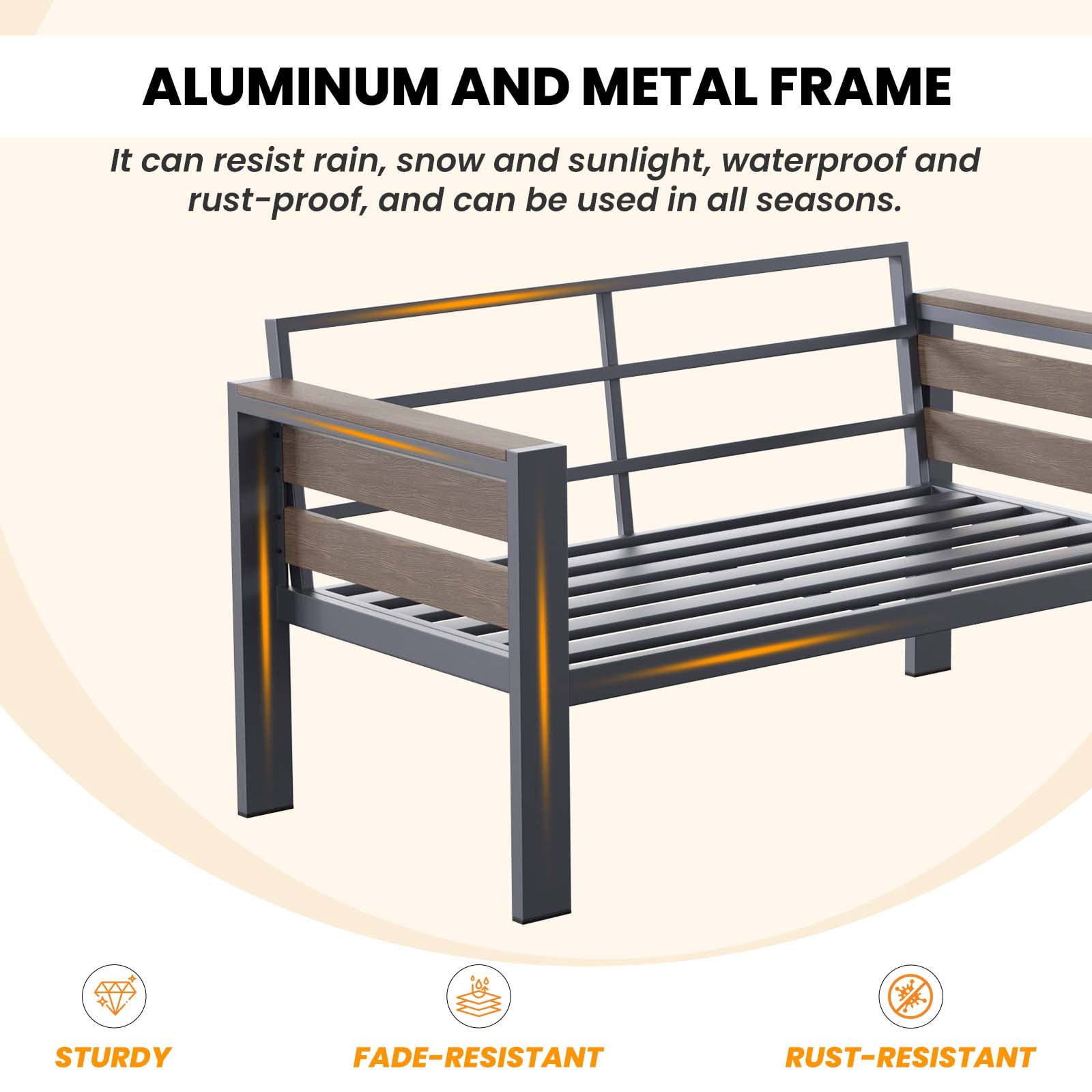 ABORON Patio Furniture Set, Patio Conversation Sets Sectional Sofa with 27" Deep Seating, 2-Seater Outdoor Patio Furniture Set w/ Coffee Table and All-Weather Thick Cushion, Easy Assembly