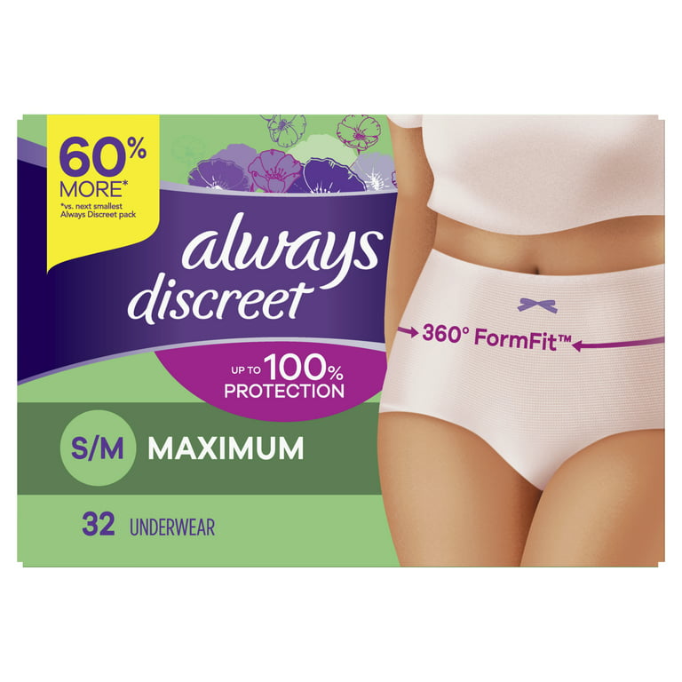 Always Discreet Adult Incontinence Max Protection Underwear, Sm/Med, 32 Ct  