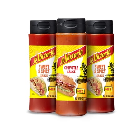 LA VICTORIA Squeeze Sweet and Smoky Variety Pack Sweet & Spicy Sauce Medium 2 Count Chipotle Sauce Medium 1 Count 9oz 3 Count LA VICTORIA Squeeze Sweet and Smoky Variety Pack Sweet & Spicy Sauce Medium 2 Count Chipotle Sauce Medium 1 Count 9oz 3 Count