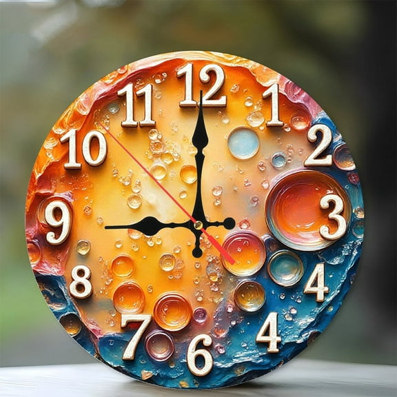 Resin Art Clock Wall Decor Unique Gift 10-Inch Silent Wooden Wall Clock, Battery Operated (AA Batteries Not Included), Artistic Home Decor