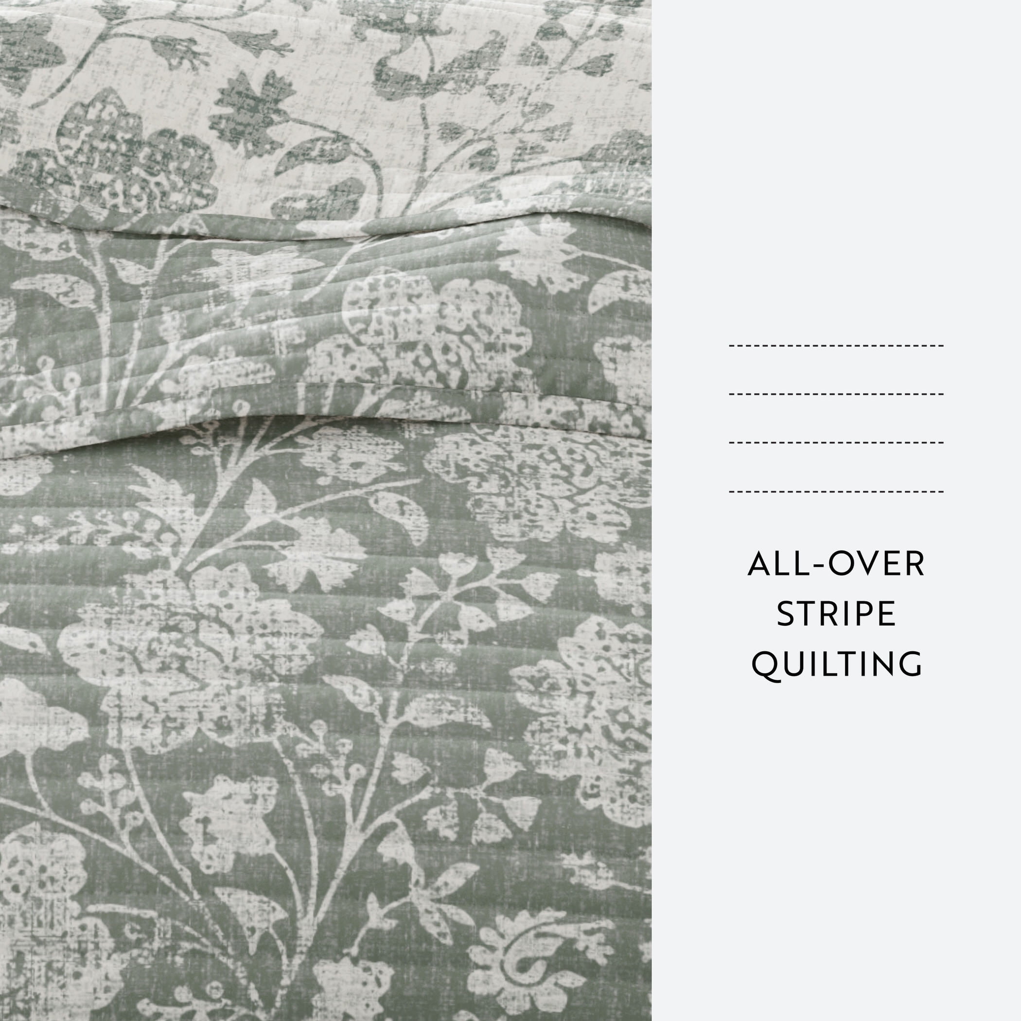Noble Linens 3-Piece Eucalyptus Textured Floral Reversible Quilt Set, Queen