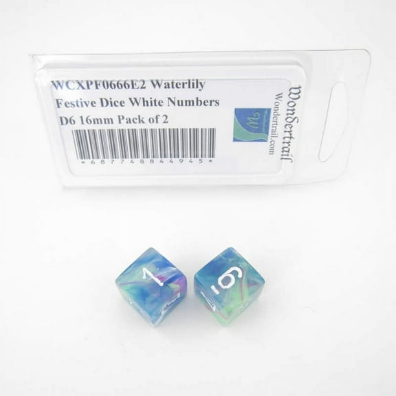 Waterlily Festive Dice with White Numbers D6 Aprox 16mm (5/8in) Pack of 2 Wondertrail
