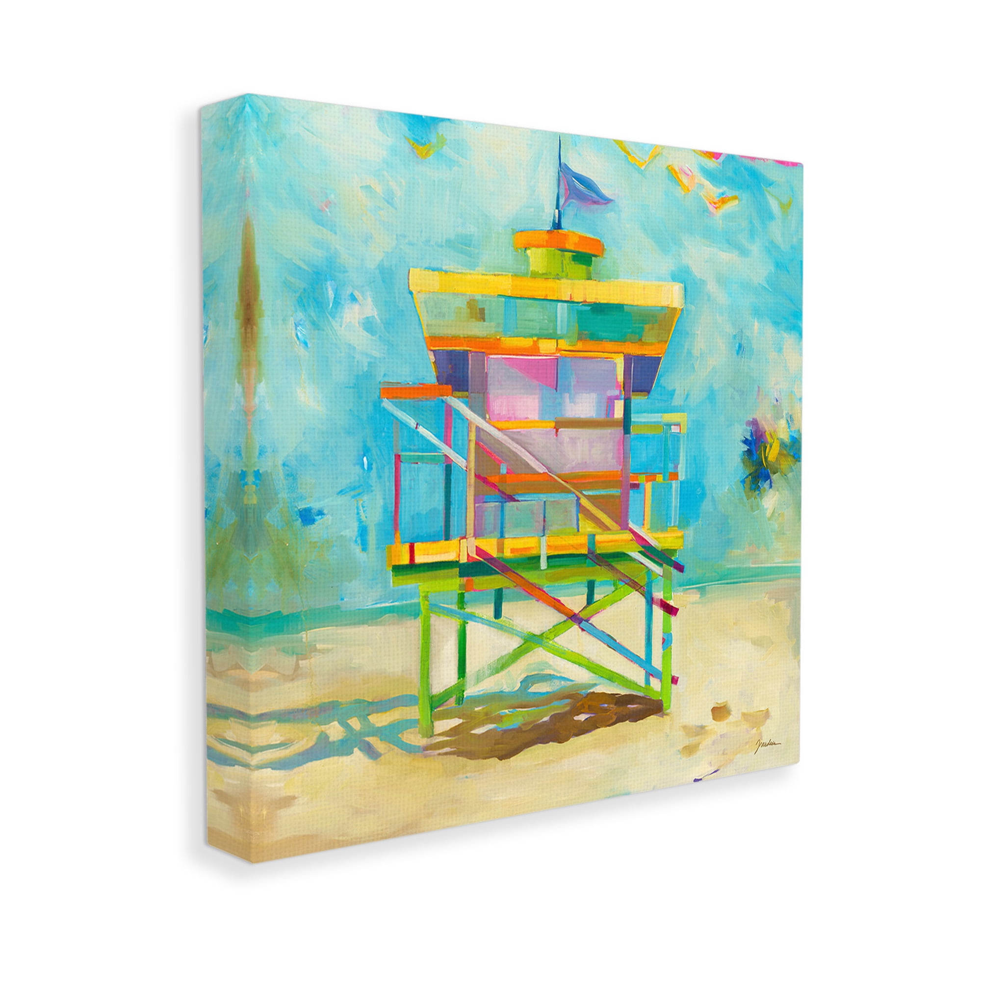 Stupell Industries Modern Lifeguard Hut Abstract Painting Gallery Wrapped Canvas Art Print Wall Art, 30 x 30