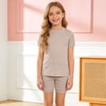 thumbnail image 2 of JUMEYU Girl Pajama Set Girls Short Sleeve Sleep Notch Collar Top and Shorts Pajama Set, 2-Piece Size 6-7 (Pink,6-7 Years), 2 of 9