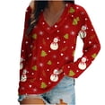 thumbnail image 1 of Tops Navideños Para Mujer Blusas de Manga Larga Con Cuello en V Casual Raglan Camiseta Top Odeerbi ODB186653, 1 of 5