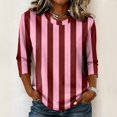 thumbnail image 2 of JULMCOMO Shirts for Women Vertical Striped 3/4 Sleeve Crew Neck Trendy Loose Fit T Shirts Color Block Comfy Summer Tops Hot Pink XL, 2 of 6