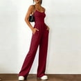 thumbnail image 4 of Jumpsuits for Women Sleeveless Spaghetti Strap Womens Jumpsuit One Piece Wide Leg Summer Romper With Pockets 2026 Wine 2XL, 4 of 5