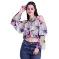 thumbnail image 2 of Moomaya Button Front Cold Shoulder Top Printed  Casual Loose Blouse Short Top, 2 of 4